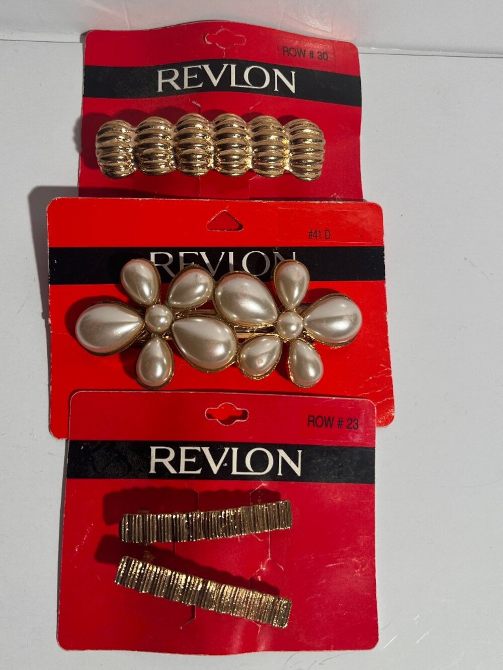 Vintage Revlon Gold Tone Hair Barrette & Clip Lot – 3 Original Cards